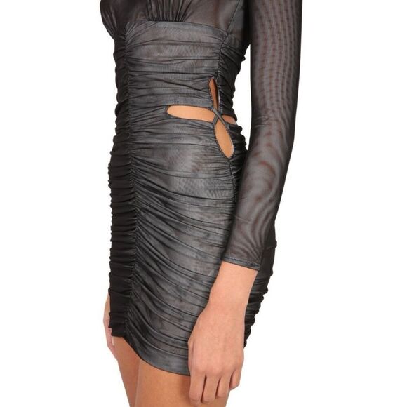 SELF-PORTRAIT DOUBLE MESH MINI DRESS WITH SIDE CUTOUT - Picture 4 of 14